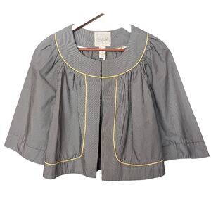 Anthropologie Cidra Cropped Jacket Stripe Round Neck Size 8 White Black